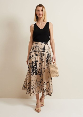 Phase Eight Mavis Tuscan Print Skirts Beige USA | 6952783-XV